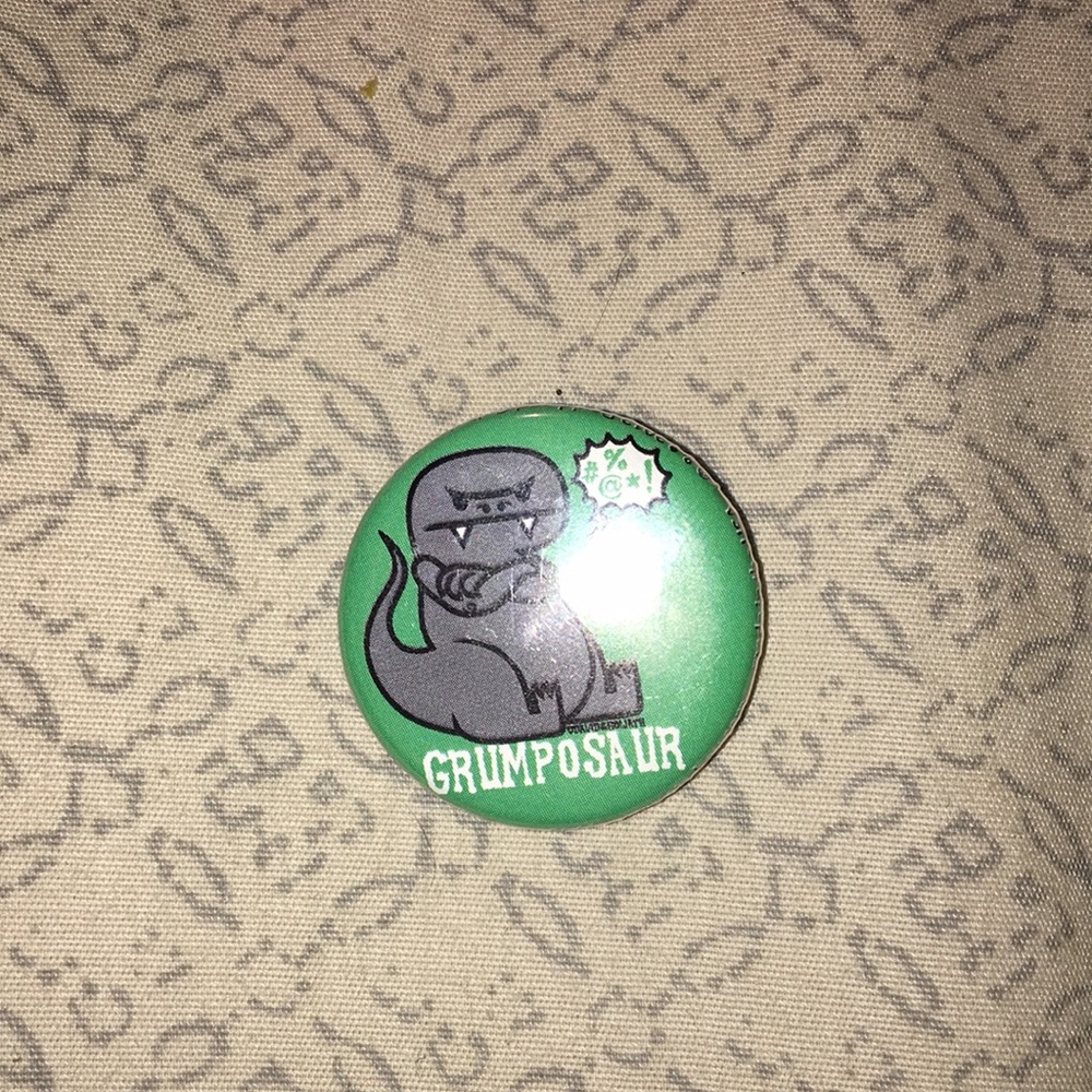Grumposaur Button Pin with Green background Small